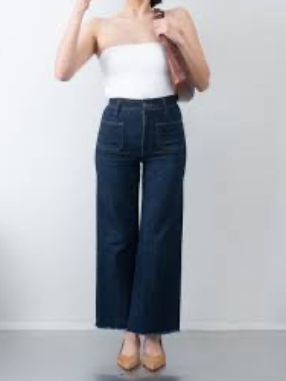 ZARA WIDE LEG HIGH RISE RAW HEM DENIM DARK WASH JEANS SZ 10